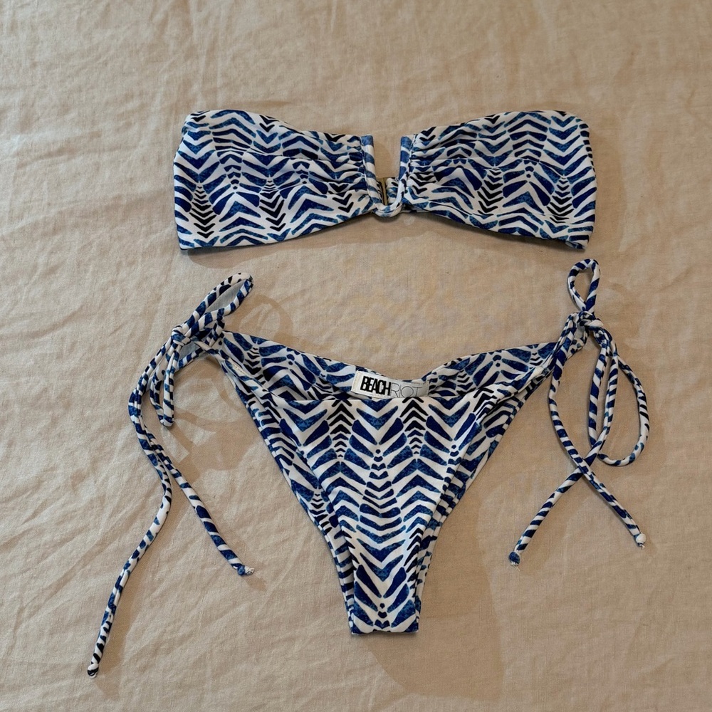 Beach Riot Blue and White Patterned Bikini Set